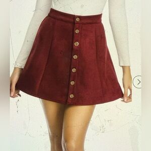 Fuinloth Women’s Faux Suede Button Closure A-line High Waist Mini szXL Wine